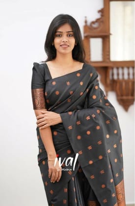 Women's Soft Lichi Silk Printed Saree With Unstitched Blouse 5.5Mtr (Black)-PID63626