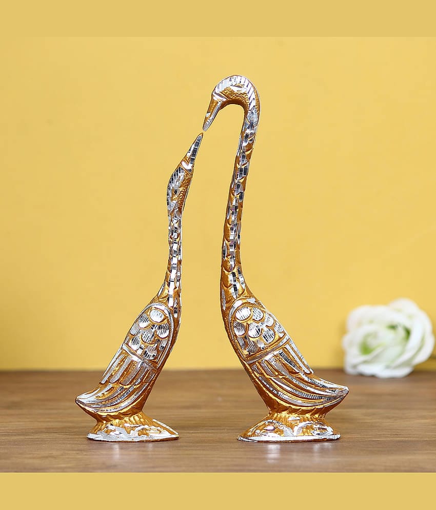 eCraftIndia Gold-Toned Cute Swan Love Birds Decorative Figurine Showpiece