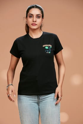 Round Neck Chest and Back Text Print T-Shirt-Black / 3XL