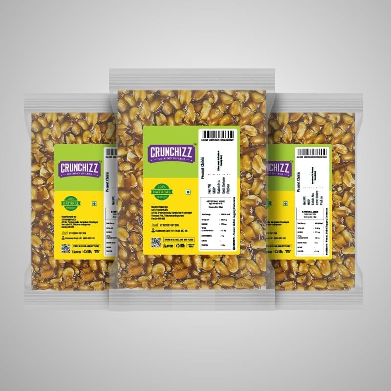 Crunchizz 3 in 1 CHIKKI COMBO PACK I Peanut Chikki 200 Gram Packet I Total - 600 Grams