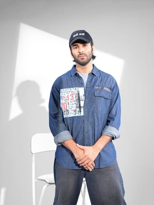 Deep Blue Crafted Zipper Denim Shirt-S / Navy