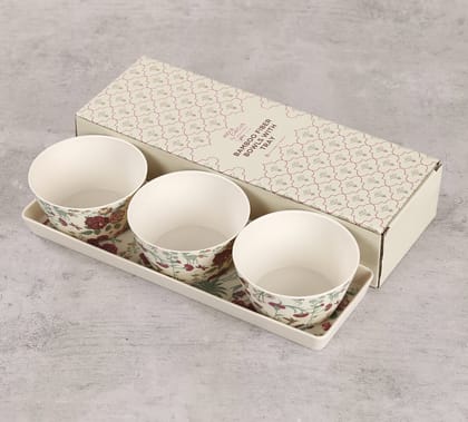 India Circus Grey Floral Galore Bowls And Tray Set