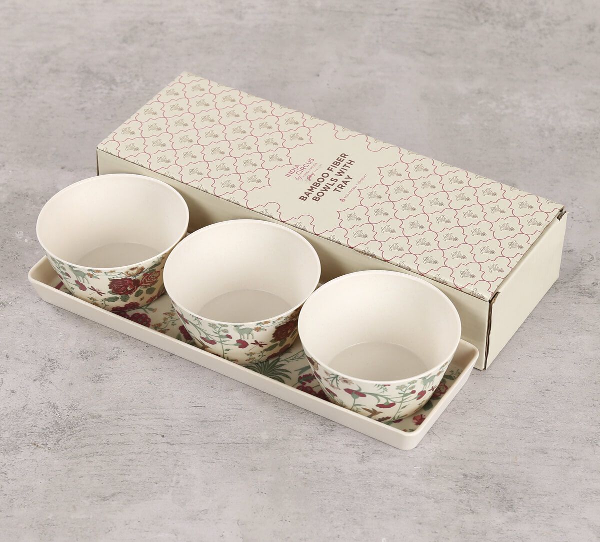 India Circus Grey Floral Galore Bowls And Tray Set