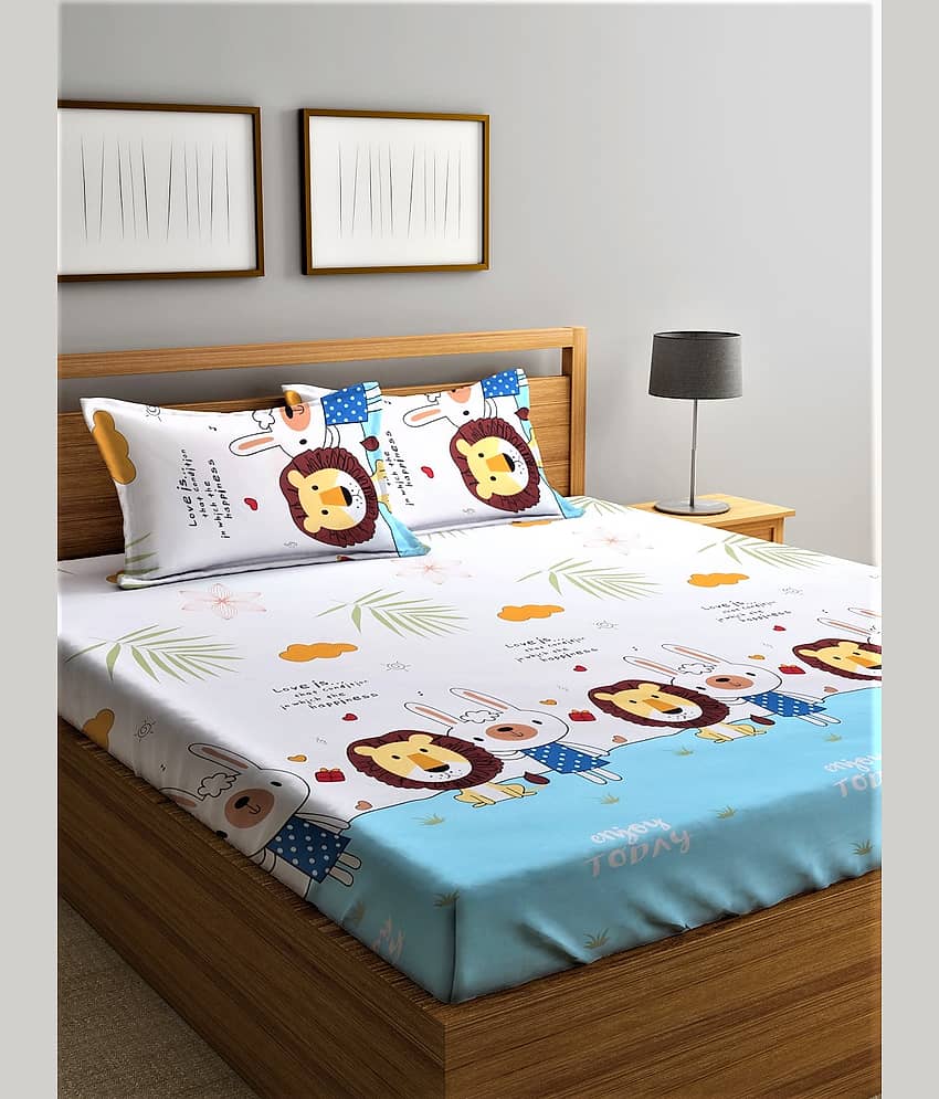 Home Sizzler Glace Cotton Double Bedsheet ( Light Blue )