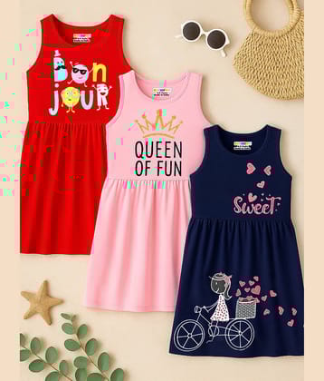 Kuchipoo Cotton Blend Dress For Girls ( Pack of 3 , Multicolor 15 )