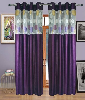 Homefab India Set of 2 Long Door Eyelet Curtains Solid Purple