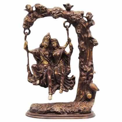 Brass Radha Krishna Tree Jhula Idol - Antique Finish Showpiece, Height : 20 Inch (BSMAS474 B)