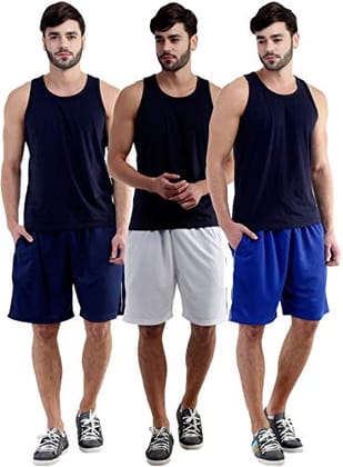 Dee Mannequin Jolly Cotton Shorts for Men Set of 3 (Navy Blue / White / Royal Blue)-32