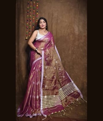 SARADA HANDLOOM Cotton Printed Saree With Unstitched Blouse Piece ( Rani )