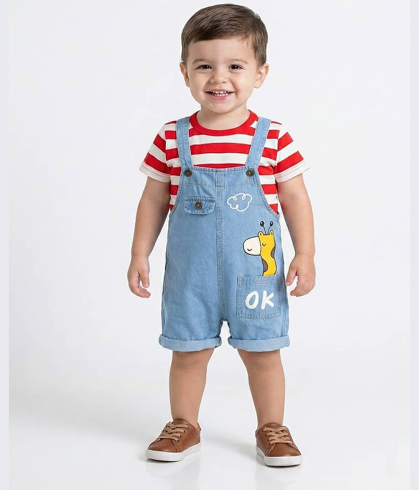 CUTEVIBE Pack of 1 Unisex Cotton Blend T-Shirt & Dungarees Set ( Multicolor )