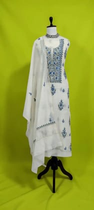 Lucknow Chikankari Mul Cotton Dress Material, Hand Embroidered