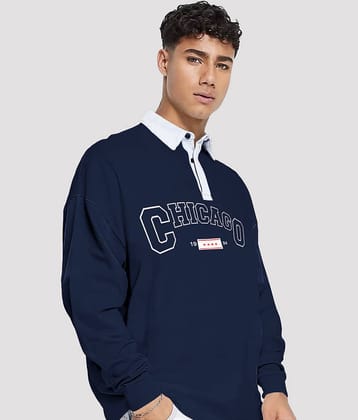 Eyebogler Pack of 1 Polyester Oversized Fit Printed Full Sleeves Men's Polo T Shirt ( Navy Blue )