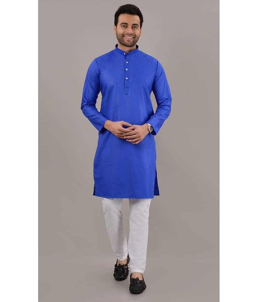 MOUDLIN Blue Cotton Blend Regular Fit Men's Kurta Pyjama Set ( Pack of 1 )