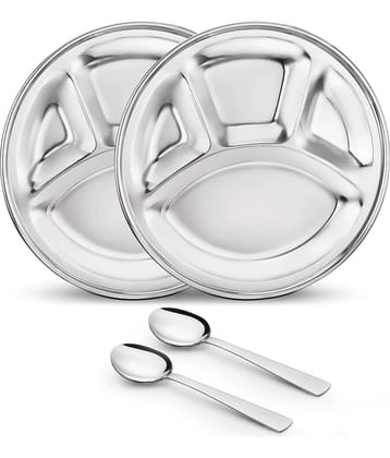 Classic Essentials 2 Pcs Stainless Steel Silver Partition Plate