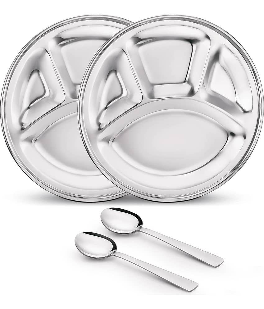 Classic Essentials 2 Pcs Stainless Steel Silver Partition Plate