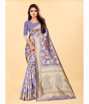 Gazal Fashions Banarasi Silk Embellished Saree With Unstitched Blouse Piece ( Wine )