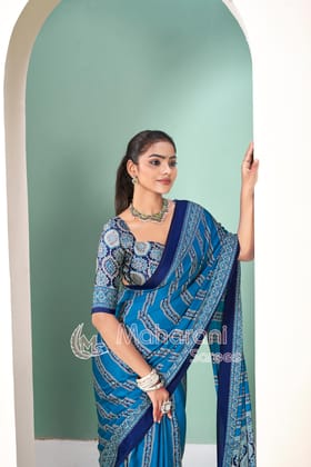 Premium Striped Ajrakh Hand-Printed Modal Silk Saree
