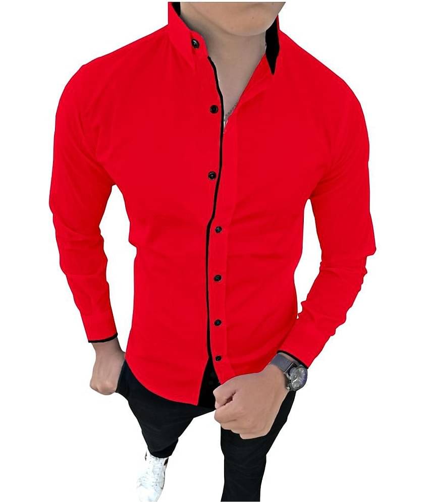 SUR-T - Red Cotton Blend Slim Fit Men's Casual Shirt (Pack of 1)