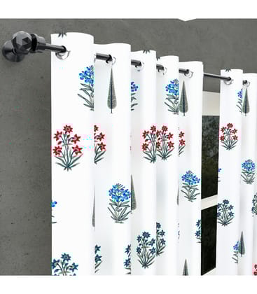 Traditional Indian Block Print Curtains  Red & Blue Flowers with Grey Leaves /Pure Cotton Drapes ( 5 Feet )