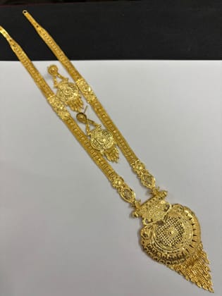 Saniya Traditional Gold-Toned Heavy Look Long Necklace Set Rani Haar with Intricate Jali Work Pendant