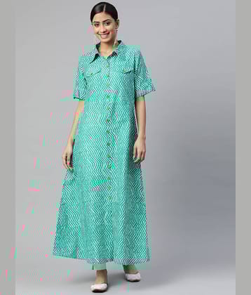 SVARCHI - Green Cotton Women's Flared Kurti ( Pack of 1 )