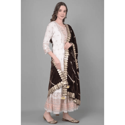Generic Women's Velvet Gotta Patti Dupatta (Brown, Length:&nbsp;2.25 to 2.50 Mtr)