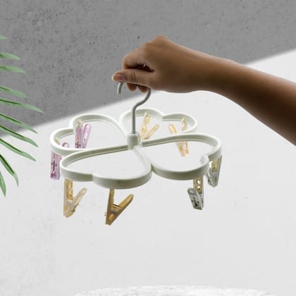 DHRUVINSRI Cloth Spin Rack Laundry Drying Rack, Clothes Hangers with 8 Clips, Clip Hanger DRIP Hanger for Drying Underwear, Baby Clothes, Socks, Bras, Towel, Cloth Diapers, Gloves