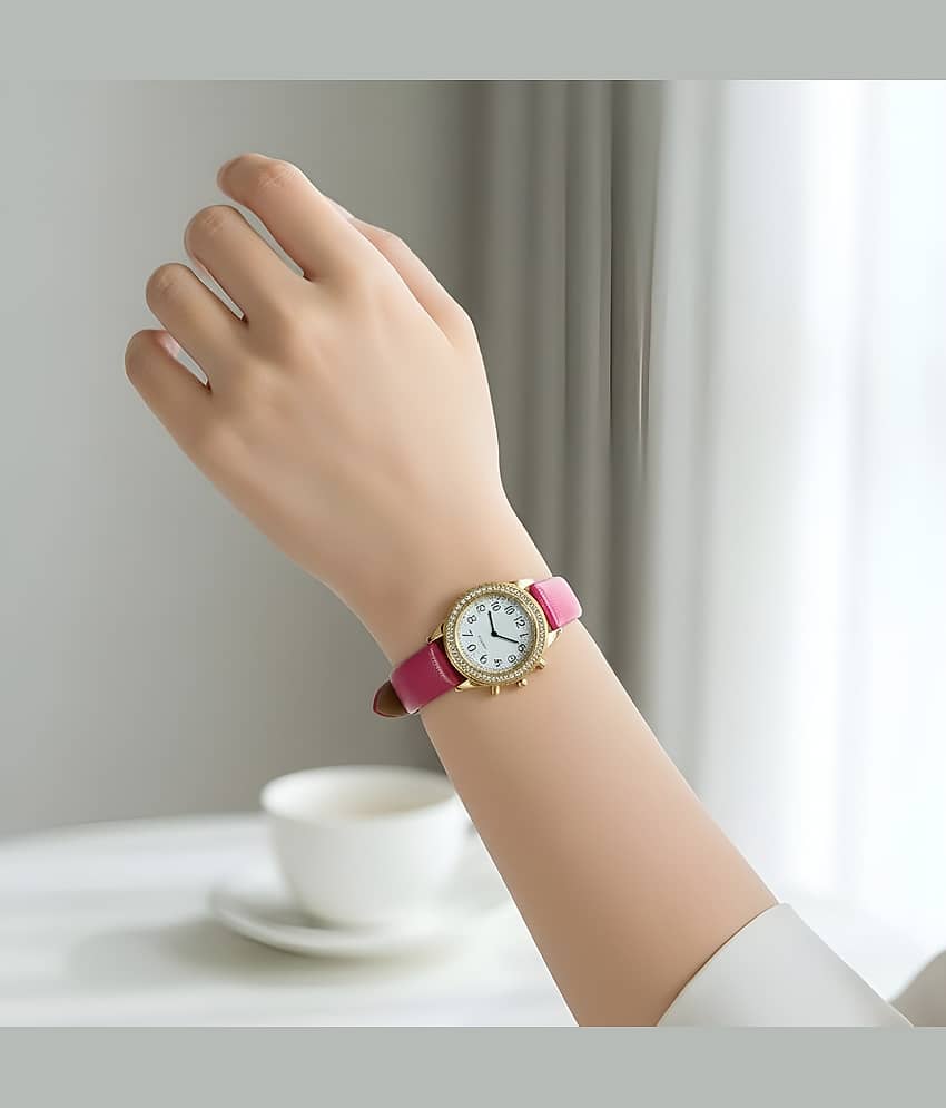 Cosmic Pink Leather Analog Womens Watch