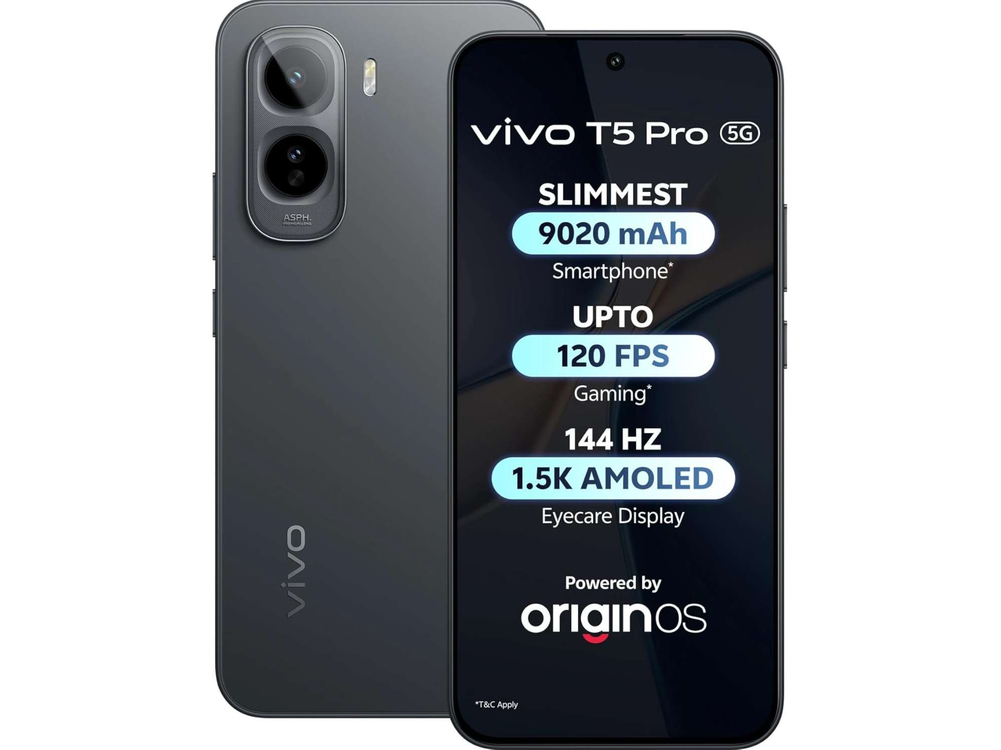 Vivo T5 PRO 5G Smartphone, 8GB RAM, 256GB Storage - Cosmic Black