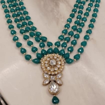 Rama Green Kundan stone long necklace sat
