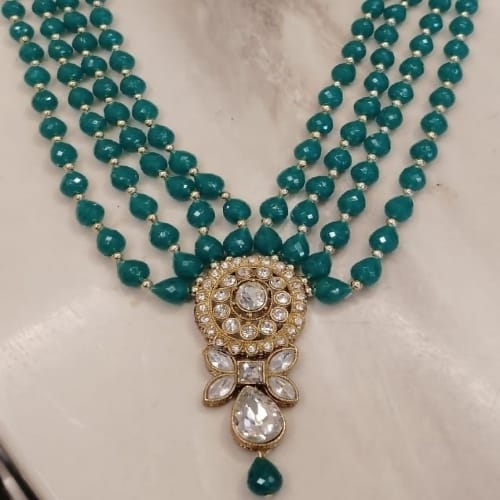 Rama Green Kundan stone long necklace sat