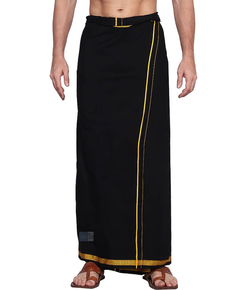 GOWRI TEX Cotton Blend Men's Dhoti Black ( Pack of 1 )