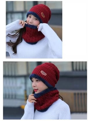 Infispace Red Woollen Womens Cap ( Pack of 1 ) - Red