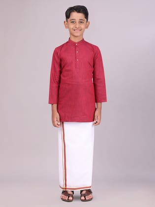Boys Cotton Maroon Kurta with Matching Border Dhoti Combo Honest Boy-Kids 01 - 02 Yrs / F/S / Maroon