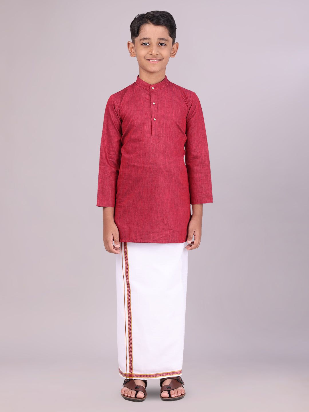 Boys Cotton Maroon Kurta with Matching Border Dhoti Combo Honest Boy-Kids 01 - 02 Yrs / F/S / Maroon