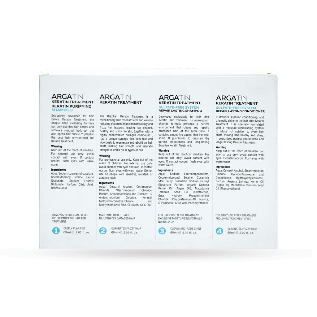 Argatin Monodose Kit Keratin Smoothing Treatment Cream | Purifying Shampoo| Conditioner And Hair Repair Shampoo | Professional For Straightening And Smoothing 240 Ml