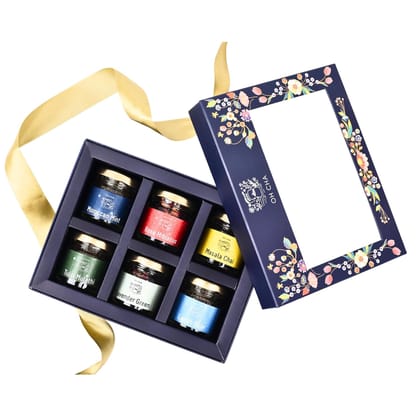 Oh Cha Assorted Teas Gift Box | Tea Gift Set with 6 Flavors | Mothers Day Gift for Mom | Green Tea, Black Tea, Herbal Tea | Birthday Gift for Girls, Men | Gift Hamper for Men, Women, 60 gm