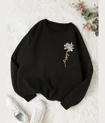 kotty Women Fleece Round Neck Sweatshirt For Light Winters ( Black )