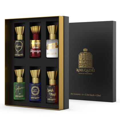 Adilqadri Assorted Luxury Attar Combo Perfume Gift Set for Men & Women (Pack of 6) – Non-Alcoholic Roll-On attar Collection | Long-Lasting Fragrance Set | Gift Hamper for Him & Her | Ideal for Special Occasions | 5.5ml Each Adilqadri Assorted Luxury Atta