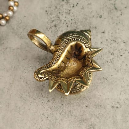 Hand Crafted Shankh Shaped Brass Diya with Handle,Oil Wick for Puja - 3.5 Inch Length Hand Crafted Shankh Shaped Brass Diya with Handle,Oil Wick for Puja - 3.5 Inch Length