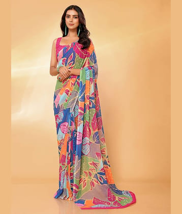 Anekha Georgette Printed Saree With Unstitched Blouse Piece ( Multicolor )