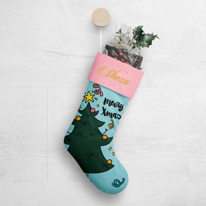 Merry X'mas Christmas Stocking-Petite ( 11 in x 7.5 in) / Metallic Gold