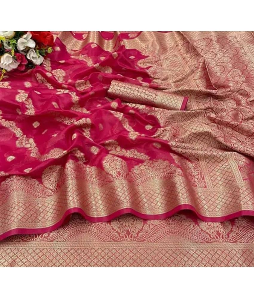 Gullak Organza Embellished Saree With Unstitched Blouse Piece ( Pink )