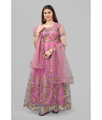 JULEE - Peach Anarkali Net Women's Semi Stitched Ethnic Gown ( Pack of 1 )