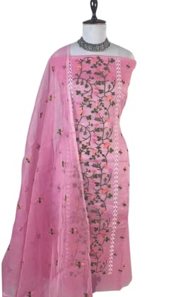 Kota Doria Dress Material Onion Pink Floral Jaal