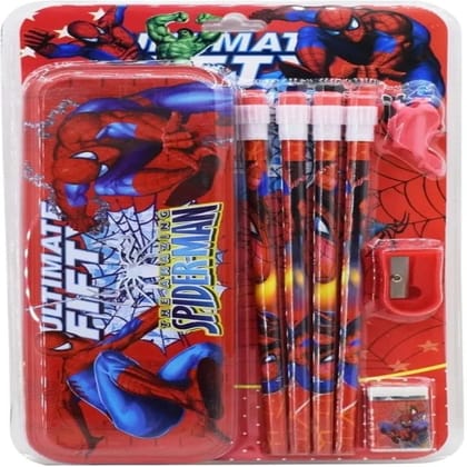 Nanha Bazaar 8-in-1 Spiderman Stationery Gift Set for Kids (Boys/Girls) with Pencil Case, Pencils, Sharpener, Eraser, Return Gifts for Boys/Girls