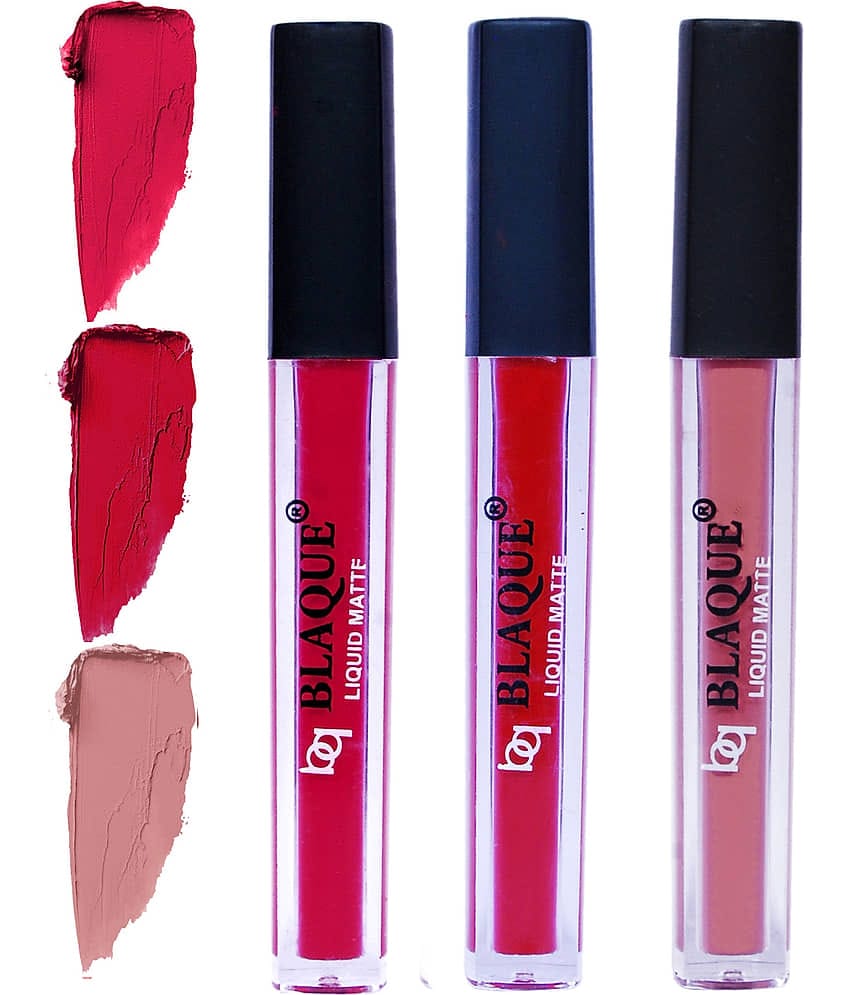 bq BLAQUE Matte Liquid Lipstick Combo of 3 Lip Color 4ml each, Waterproof - Ruby Red, Dark Pinkish Red, Light Nude Brown