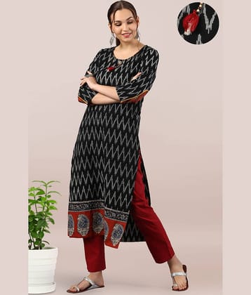 Janasya - Black Cotton Women's Straight Kurti ( Pack of 1 )