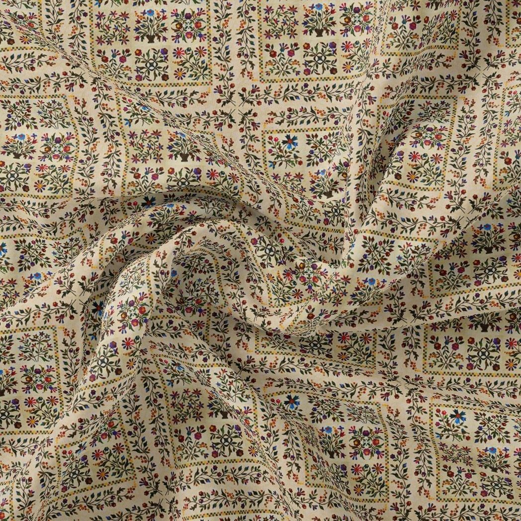 Tiny Rainbow Flowers Of Leaves Digital Printed Fabric - Pure Georgette-Viscose / Pure Georgette / 110 CM | 43 Inch