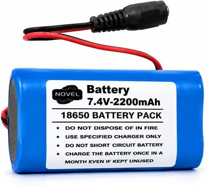NOVEL 7.4V 2200mAh 18650 Lithium-Ion Battery Pack with BMS and DC Female Wire | Compatible with CCTV Cameras, Wi-Fi Routers, Security Systems and Robotics